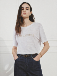MO&Co. | Lightweight Linen T-Shirt with Gold Lettering Short Sleeves