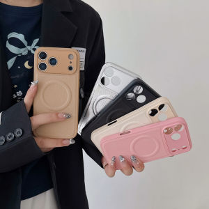 Luxury Solid Color Simple For Magsafe Litchi Leather Phone Case For iPhone 17 Air 16 15 14 Plus 13 12 11 Pro Max Magnetic Cover