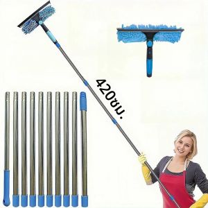 ชุดทําความสะอาดหน้าต่างแบบขยาย 2 in 1 Double Sided Glass Squeegee Cleaner Duster Mop 180 °   เครื่องมือทําความสะอาดหน้าต่างหมุนได้