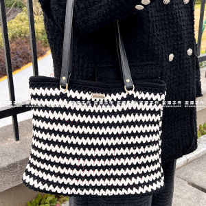 Fashionable Commuter Wave Pattern Tote Bag Single Shoulder Knitted DIY Crochet Casual Minimalist Style Womens Handbag