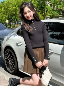 Girls Knitted Sweater Half High Collar Elastic Base Layer Top Pure Color Autumn Wear Childrens Fashionable Innerwear