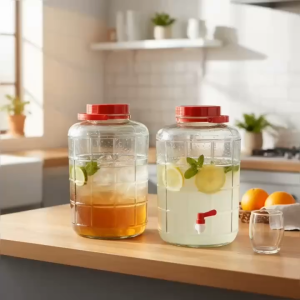 Bình Thủy Tinh Ngâm Rượu 20 Lít QX20L Nắp Đỏ - Hũ Thủy Tinh Có Vòi / Không Vòi Tùy Chọn - Bình Đựng Nước Detox Cao Cấp