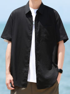 Ice Silk Khaki Short Sleeve Casual Shirt Mens Summer New Style Half Sleeve Leisure Workwear Shirt Loose Fit Polyester Fiber