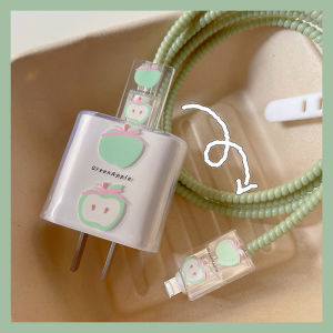 Green Apple Charger Protective Cover for Iphone15 Data Cable Protection Rope 14 Fast Charging Head Cover Protection Coil