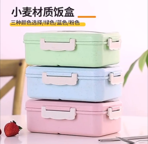 Wheatstraw Lunch Box With Spoon Set Portable Bento Box Food Storage Box Comparment Lunch Box
