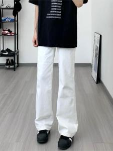 Cleanfit Retro Basic White Mens Jeans Straight Leg Micro Flared Slimming Pants American High Street Style mid Waist Long Trousers