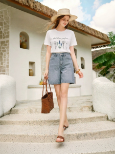 XIANGYING | Vintage High Waist Embroidered Denim Shorts