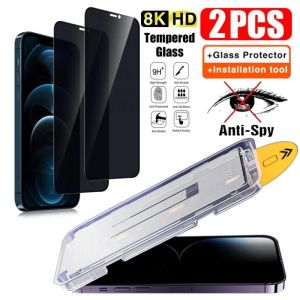 2pcs Dust Installation Privacy Tempered Glass Screen Protector for iPhone 16 15 14 13 12 11 Pro Max 14 15 Plus 16e X Xs Max Xr