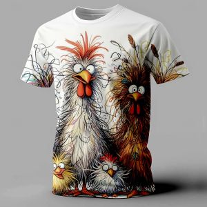 Funny Mens T Shirt Animal Chicken Print Summer Casual Short Sleeve Tee Street Fashion O-Neck Pullover Mens Oversized Clothing
