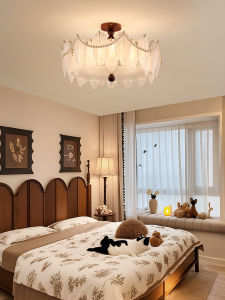 OUCHAO | Vintage French Style Luxury Crystal Feathered Glass Chandelier Ceiling Light