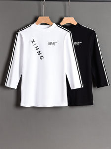 เสื้อยืดคอกลมแขน 7 ส่วนสำหรับผู้หญิง ดีไซน์พิเศษ สีขาว เสื้อชั้นในฤดูใบไม้ร่วง ทรงเข้ารูป ใส่ได้ทั้งในและกลางแจ้ง แฟชั่น