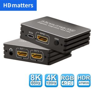 HDMI 2.1 Splitter 4K 120Hz 8K HDMI Splitter 1 in 2 out for Xbox Series X/S PS5 8K HDTV HDMI 2.1 Audio Extractor Splitter