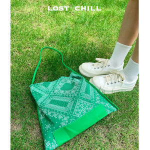 Lost Chill Korean Style Patchwork PU Floral Print Shoulder Bag Totem Pattern Crossbody Small Bag Casual Geometric Pattern