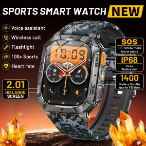 LIGE Military 1400mAh Smart Watch For Men 2.01" HD Screen Waterproof 100+Sports Mode LED Flashlight Smartwatch For Android iOS