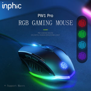 INPHIC PW1 Wired Gaming Mouse 7200DPI Optical Sensor 6 Programmable Buttons RGB Breathing Backlight Ergonomic Design Silent Click Office Mouse for PC Laptop