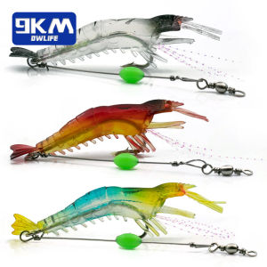 Fishing Shrimp Lures Soft Lure Shrimp Bait with Hook Beads Swivels Artificial Silicone Soft Bait Fishing Bass Trout Catfish