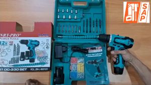NRT-PRO DC 330 HD Mesin Bor Cordless Drill 26 Pcs Set Paket Baterai Batre Tangan Charger Cas 12V DC330 330HD