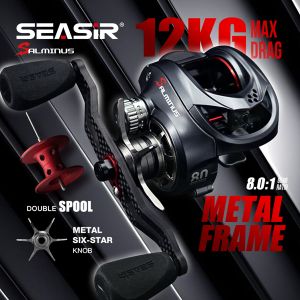 Seasir Salminus Metal Baitcasting Reel Aluminum Frame CNC Drag Knob 8.0:1 Gear Ratio 11+1BB Extended Carbon Handle Fishing Reel Two Spools