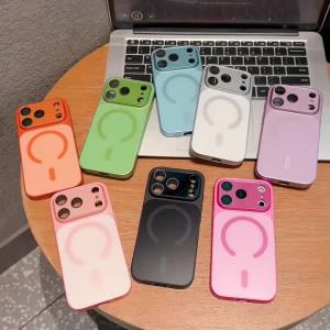 Ốp Điện Thoại iPhone 17 Pro Max 16 15 14 13 Pro Mạ Màu Kẹo Ngọt Bảo Vệ Ống Kính Camera Hỗ Trợ Sạc Không Dây Tương Thích Với Magsafe