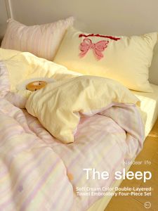 Kiss Dear | Cream Style 100% Cotton Double Layered Fabric Bedding 4-Piece Set