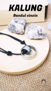 [Bayar di Tempat] Kalung Korea Tali Hitam Pria Wanita Liontin Bandul Cincin Besar