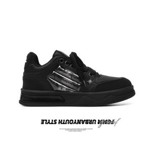 รองเท้าสเก็ตบอร์ดสไตล์ย้อนยุคสีดำ ทรงเรือใบ เนื้อหนังผสม พื้นยาง สวมใส่สบาย สำหรับผู้ชายและผู้หญิง ฤดูหนาว