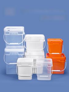Thickened Plastic Sealed Square Bucket Fishing Water Bucket with Seat Portable Handheld Pure Water Bucket for Household Cleaning Tools