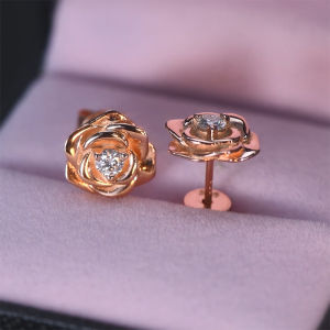 Rose Gold Plated Earrings 100% 925 Silver 3mm D Color Moissanite Flower Stud Earrings Cute Jewelry Valentine Day Gift for Women