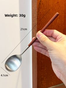 Long Handle Stainless Steel 304 Spoon with Wooden Handle for Home Hotel Restaurant High Aesthetic Value Dinnerware Set