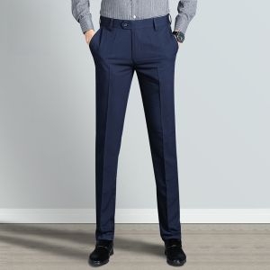 Lormen Mens Business Casual Straight Leg Pants Fleece Lined Suit Trousers Fashionable Autumn Winter New Style Comfortable