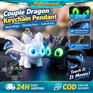 KEBIDUMEI New How To Train Your Dragon Toothless Mini Figurine Ornament Shaking Light Up Eyes Breathing Lamp Effect Movable Wings Pendant
