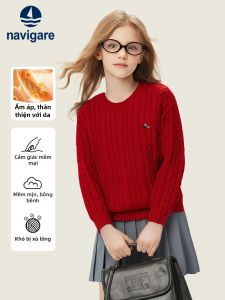 navigare kids | Áo Sweater Cổ Tròn Dày Màu Đỏ Cho Bé Gái