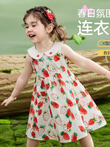 Cotton Floral Print Dress Baby Girl Summer Clothing Ask Kids Clothes Doll Collar Full Print Cute Sweet Female Baby Dress