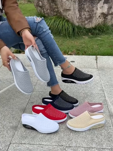 Breathable Mules For Women slip on shoes casual rubber shoes flat shoes Half shoes walking shoes for women