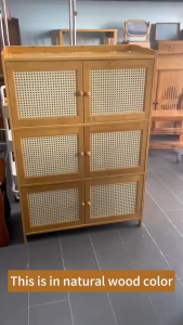 Bamboo Storage Cabinet With Rattan Door Bookcases Dustproof Cabinet Lockers Shoe Rack Double Door Design Large Capacity