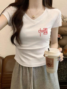 เสื้อยืดคอกว้างแขนสั้นผ้าฝ้ายแท้สีขาว ทรงเข้ารูป แฟชั่นฤดูร้อน เสื้อผ้าทำงานสไตล์เกาหลี สำหรับผู้หญิง อายุ 18-35 ปี