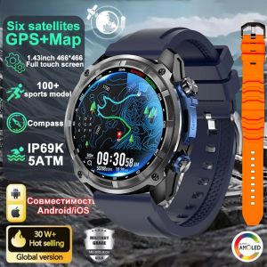 2025 New GPS SmartWatch Offline Maps 4GB Memory Video Player Military Sports Smart bracelet Men 50m Swimming Waterproof Sapphire