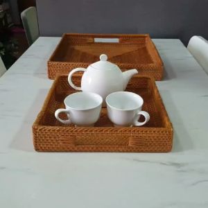 LusioSB Nampan Rotan Besar Tahan Panas Rattan Tray Large Nampan Penyaji Dekorasi