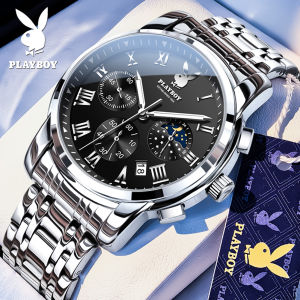 PLAYBOY Watch For Mens Waterproof Original Stainless Steel Strap Fashion Casual Business Luminous calendar chronograph Relo For Men