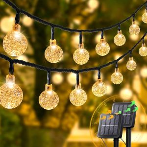 Outdoor Solar String Lights 20 30 50 LED Solar Powered Christmas Lights Waterproof 2 Modes Crystal Ball Fairy Patio Lights for Garden Lawn Porch Gazebo Bistro