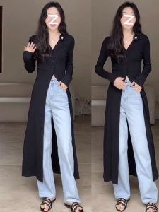 ZHENMANZI | Elegant Black Knit Long Sleeve Dress