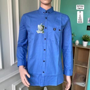 Kemeja polos pria lengan panjang bahan cigaret premium warna biru muda