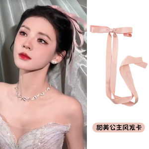 Pink Long Butterfly Knot Sash Hair Clip Womens Style Princess Wind Hair Accessories Top Clip Flowing Ribbon Hair Decorations