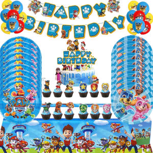 Paw Patrol | Blue PAW Patrol Birthday Party Decoration Tablecloth Plate Cake Top Cover Digital Balloon Banner Prop Baby Shower Backdrop Gift