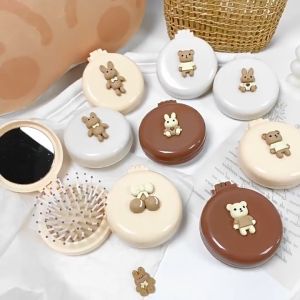 Cute Cartoon Folding Airbag Comb with Mirror Portable Mini Massage Comb Sikat Massage
