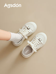 Agsdon Womens Sporty Casual Shoes Thick Bottom Cross Buckle Fashionable White Two-Way Wear Waterproof Rubber Outsole