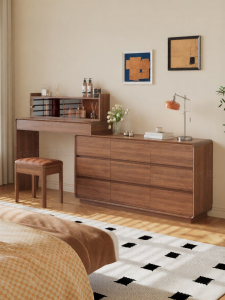 HAOXUANGE | Retractable Walnut Vanity Dresser Bedroom Modern Storage Cabinet
