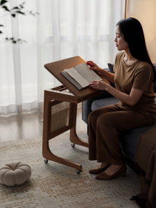DONGMU | Portable C-shaped Wooden Side Table with Wheels