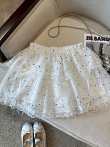 Váy Chữ a Xếp Ly Ren Kiểu Pháp Cho Nữ Mùa Hè Mới Có Nơ Bướm Váy Ngắn Cạp Cao Cổ Điển Phong Cách Ngọt Ngào Váy Midi