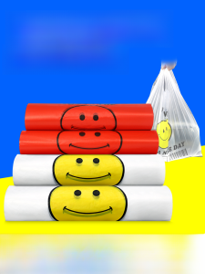 Thickened Transparent Plastic Bag Smiley Face Takeaway Commercial Packaging Handheld Shopping Bag Easy to Carry Vest Bag
